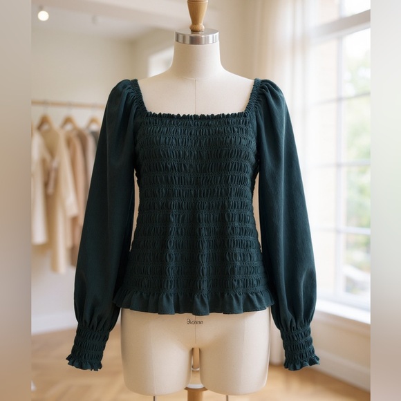 Madewell Tops - Madewell Forest Green Smocked Puff Sleeve Blouse Cottagecore M